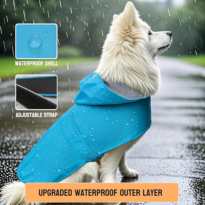 Dog Raincoat Dog Rain Jacket Poncho Waterproof Pet Rain Suit Double Layer Breathable Lining Hooded Leash Hole Adjustable Puppy Small Medium Dogs,Blue,M