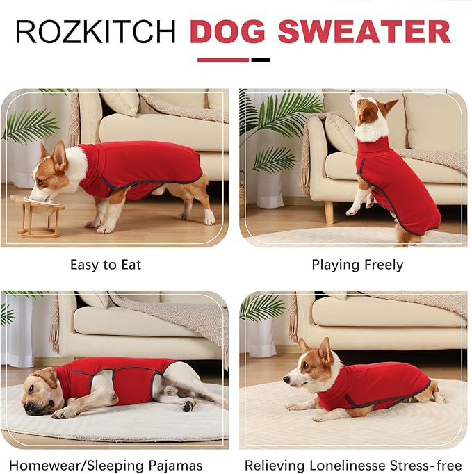 ROZKITCH Dog Winter Coat Soft Pullover Pajamas, Pet Windproof Warm Cold Weather Jacket Vest Cozy Jumpsuit Apparel Outfit Clothes for for Chritmas Walking Sleep BrightRed M