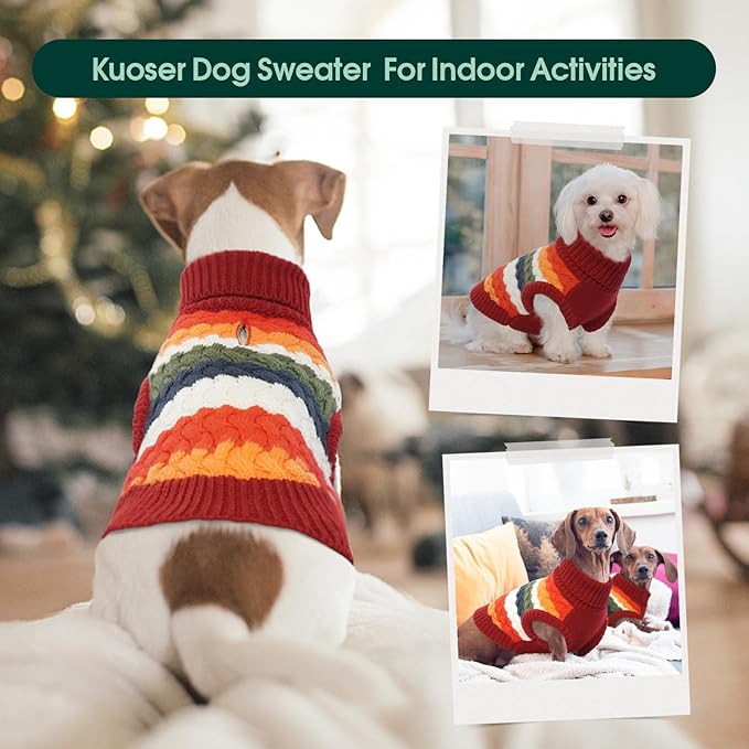 Kuoser Dog Sweater, Large Sweaters for Dog Girls Boys Christmas Thanksgiving Outfit, Thick Fall Winter Cable Knitwear, Pet Sweatshirt Warm Clothes Turtleneck Pullover, Red L