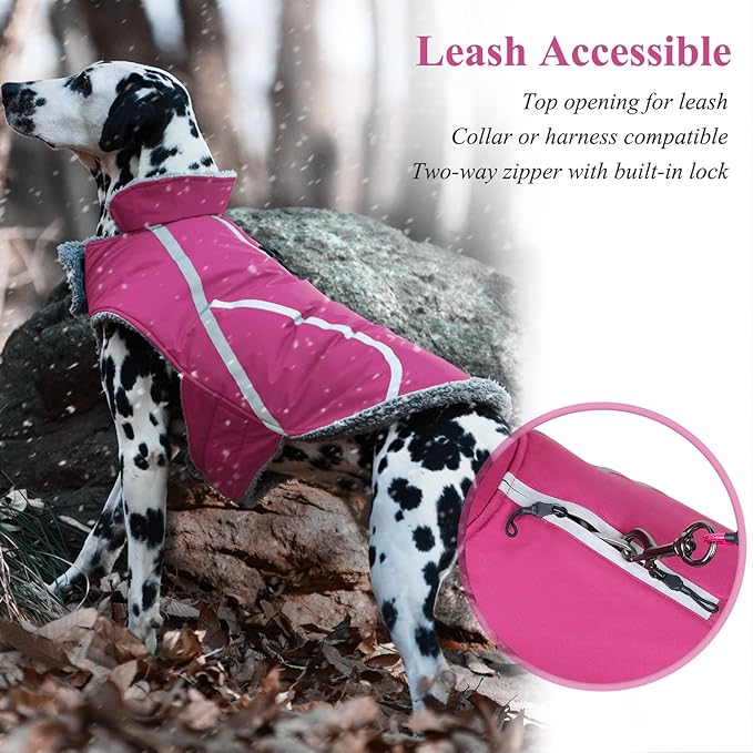 VIVAGLORY Frostfit Dog Coat, Dog Jacket for Winter & Cold Weather, Warm Fluffy Fleece Lined Water Resistant Reflective for Puppy, Coat with Velcro Fastening & Leash Hole, XS, Fuchsia