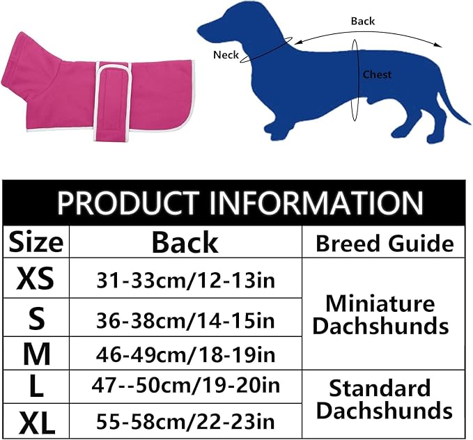 Geyecete Dachshund Sweaters for Dogs, Dachshund Coat Perfect Dog Winter Coat with Padded Fleece Lining and high Collar,Dog Snowsuit with Adjustable Bands Sizes-Pink-M