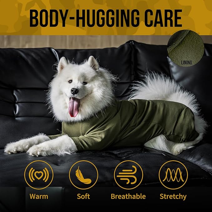 OneTigris Dog Pajamas - Breathable Modal Stretch Dog Clothes, Four-Legged Cold Weather Clothes, Shedding Suit Onesie with Back Locking Zipper and Adjustable Chest Drawcord