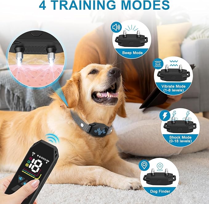 Dog Training Collar with Remote Control 2 Pack, 2500ft Control Range, 4 Training Modes, IP67 Waterproof E Collar for All Breeds, Small Medium Large Dogs
