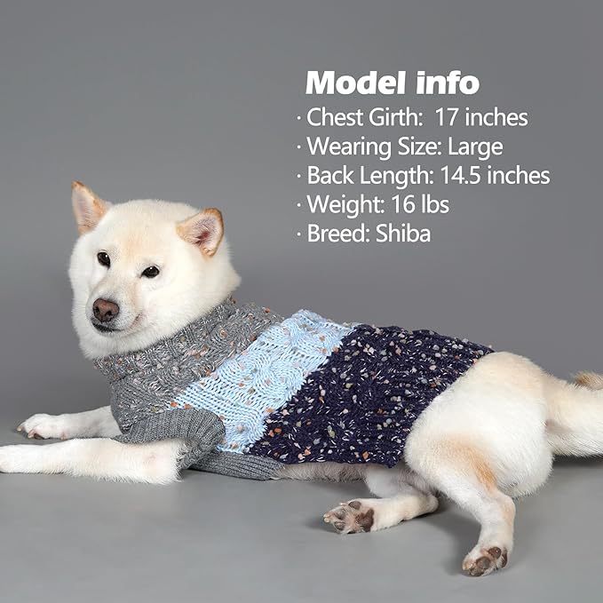 KYEESE Dog Sweater Color Block with Fuzzy Thread Knitted Turtleneck Dog Knitwear with dots in a Variety of Colors for Small Dogs Fall Winter Dogs Clothes, Navyblue, L