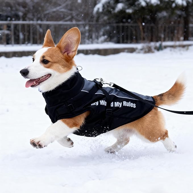Dog Coat for Medium Large Dogs,Waterproof Reflective Dog Winter Jacket with Harness, Fleece Snowsuit,Warm Pet Winter Coat(grey-4XL)