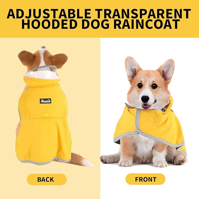 Dog Raincoat, Waterproof Reflective Dog Rain Jacket with Hooded Double Layer for Large Medium Dogs Border Collie, Husky, Samoyed, Shiba Inu - Lightweight Rainwear for Outdoor Walking