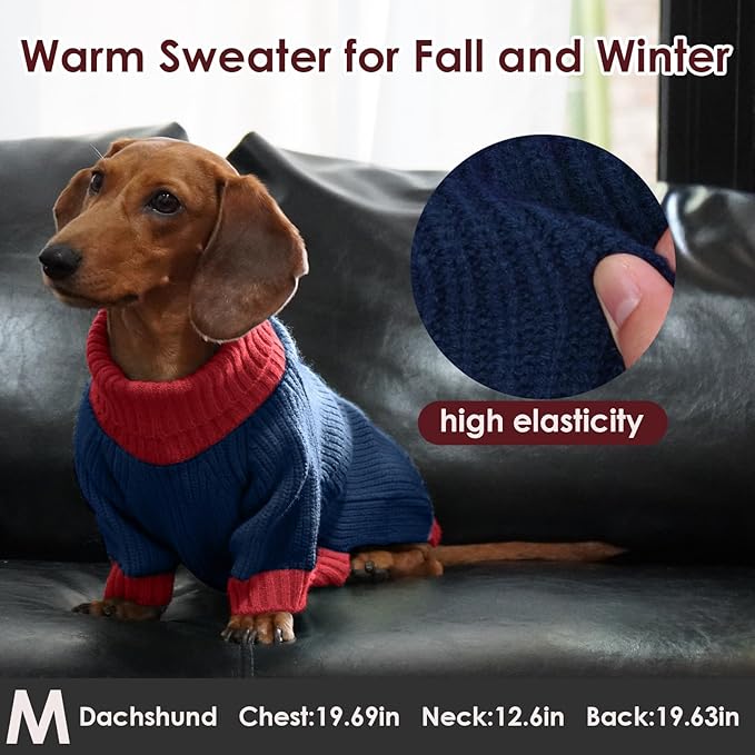 Dog Sweater XXXL, Turtleneck Sleeve Sweater with Leash Hole, Stretchy Christmas Sweaters for Large Dogs Male Female, Holiday Knitted Jumper for Husky, Golden Retriever, Doberman, NavyBlue 3XL