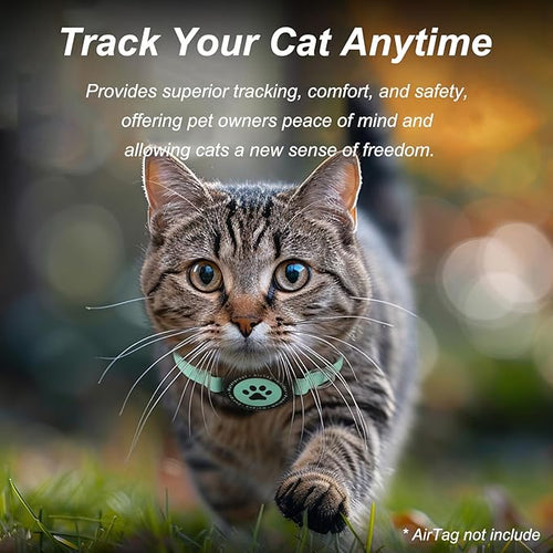 Airtag Cat Collar, Stretchy Kitten Collar with Apple Air Tag Holder, Lightweight and Comfortable, Ultra Elastic GPS Cat Collars for Cats Kittens and Puppies, 8-12.5 inch, Green