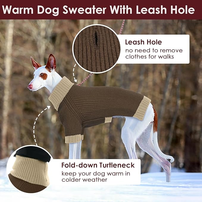 Dog Sweaters for Medium Dogs Boy Girl, Soft Turtleneck Sweater with Leash Hole, Stretchy Fall Sweater Christmas Halloween Fleece Winter Warm Pet Clothes Costume for Schnauzer Bichon Frise, Brown M