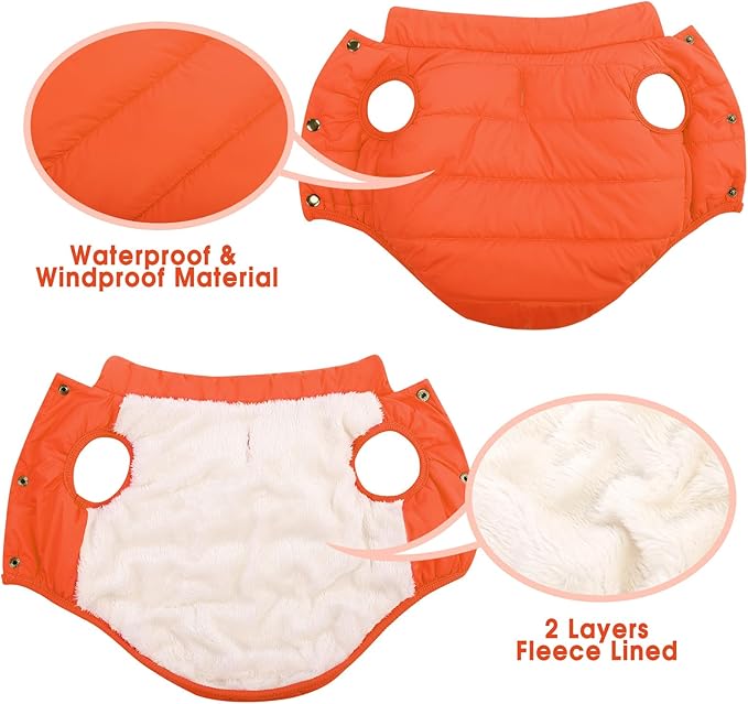 ASENKU Dog Winter Coat - Waterproof Windproof Dog Jacket, Warm Snowproof Doggie Puffer Vest for Cold Weather, Lightweight Snow Coats for Small Medium Large Dogs (Orange, L)