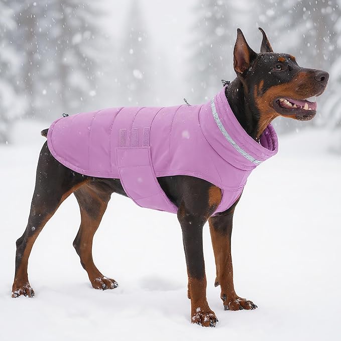 Dog Coat, Waterproof Winter Jacket, Warm Windproof Vest, Reflective Adjustable Turtleneck Coats for Large Dogs with Hook & Loop - Lilac - XL