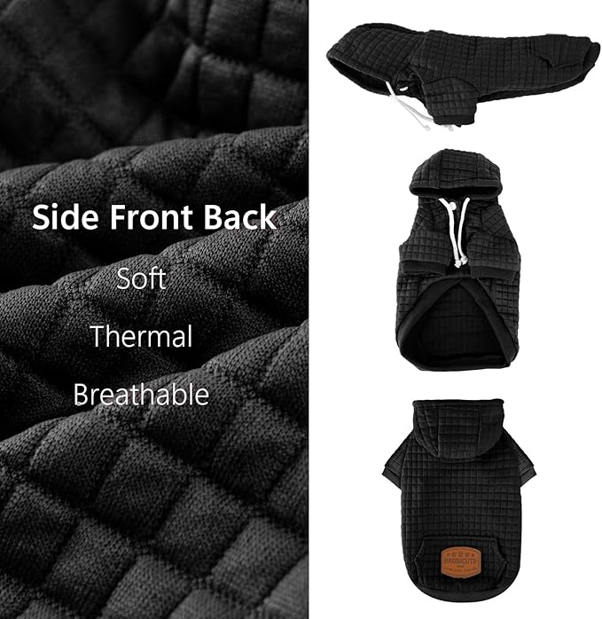 2 Pack Dog Hoodie Sweaters for Small Medium Dogs Warm Dog Clothes for Large Dogs Soft Waffle-Like Laminated Sweatshirt Bulldog (Black+Grey, M/L (Back: 17",Chest: 24.5", Neck: 14.5"))