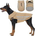 IECOii Dog Fleece Jacket - Reflective & Waterproof Jackets for Dogs, Adjustable Winter Coat for Snow Rain Warmth, German & Shepherd, Khaki, Sizes 2XL