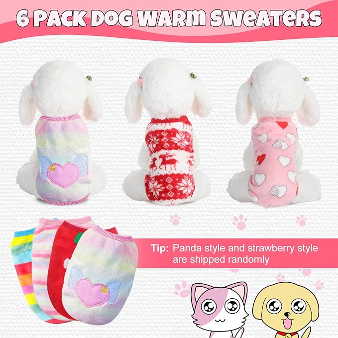 6 Pcs Puppy Clothes for Christmas Winter Warm Cute Pet Sweaters Flannel Dog Vest Paw Print Cat Clothes for Chihuahua Dachshunds Male Female Puppy(Animal Pattern,M(Body Length:11.8” Chest:15.7”))