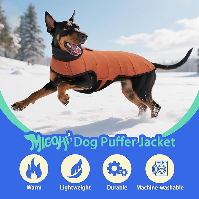 MIGOHI Lightweight Dog Coat, Windproof Dog Jacket, Puffer Jacket for Small Dogs, Padded Vest with Reflective Strips, Warm Snow Vest in Cold Weather, Easy On Hook & Loop Belly, Caramel, XS