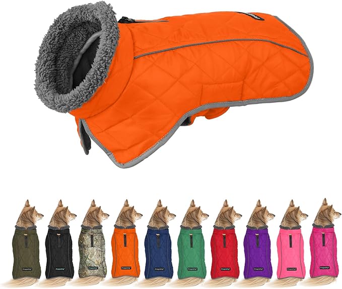 Fragralley Dog Coat Large, Waterproof Dog Jacket with Warm Fleece Lining, Adjustable Reflective Dogs Winter Coat, Turtleneck Pet Coats for Cold Weather (Orange XXXL)