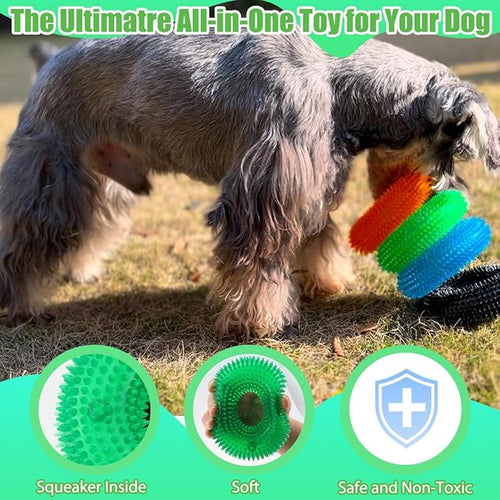 ADUCK Dog Squeaky Chew Toys for Aggressive Chewers, Small Medium Large Dogs Teeth Cleaning Soft Natural Rubber Float Toy for Indoor Outdoor Water Pool, Donut Ring Design 4.92 inch, Crystal Green