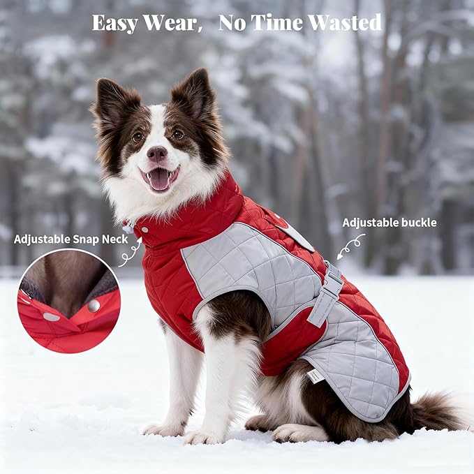 Dog Coat Dogs Winter Coat- Fleece Lined,Water-Resistant,Convertible Collar,Back Reflective Strip&Easy to Wear for Outdoor Walking Dog-Jacket(Red, X-Small)