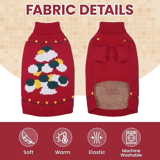 BRKURLEG Christmas Dog Sweaters for Cold Weather, Warm Turtleneck Sweaters for Small Dogs, Xmas New Year Pullover Knitted Sweatshirt for Cats, Dachshund, Poodle, Shih Tzu (Red, S)