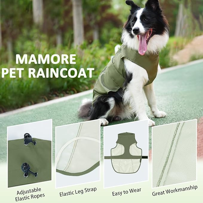 Waterproof Dog Raincoat, Adjustable Lightweight Dog Rain Jacket with Reflective Strip Leash Hole for Small Medium Large Dogs (Green, X-Small(4-9lb))