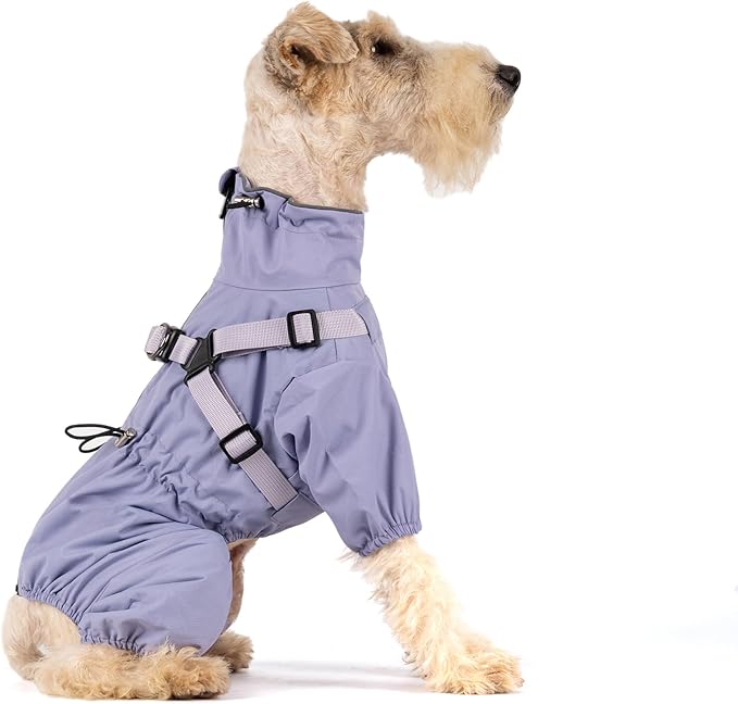Mile High Life Waterproof Dog Raincoat, Full Coverage Small Dog Rain Coat with Harness, Adjustable 4 Legs Puppy Rain Jacket with Reflective Strip and Elastic Cuffs (Purple, S Back Length 13")