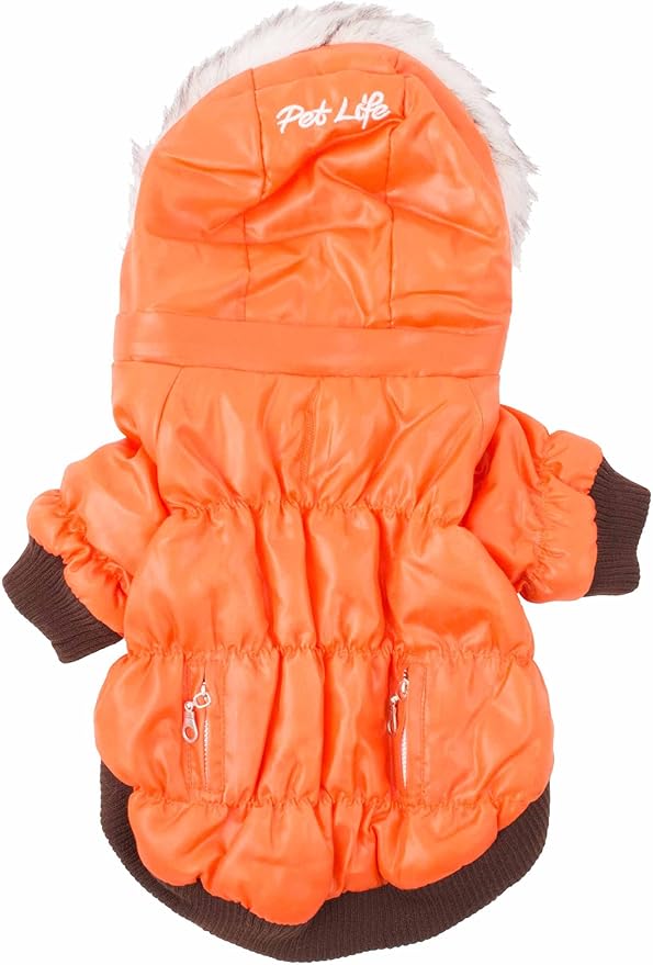 PET LIFE Classic Metallic Fashion Pet Dog Coat Jacket Parka w/ 3M Insulation and Removable Hood, Medium, Metallic Orange