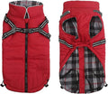 Geyecete Winter Warm Coat Waterproof Dog Jacket with Harness Traction Belt,Pet Outdoor Jacket for Small Dogs-Red-XS