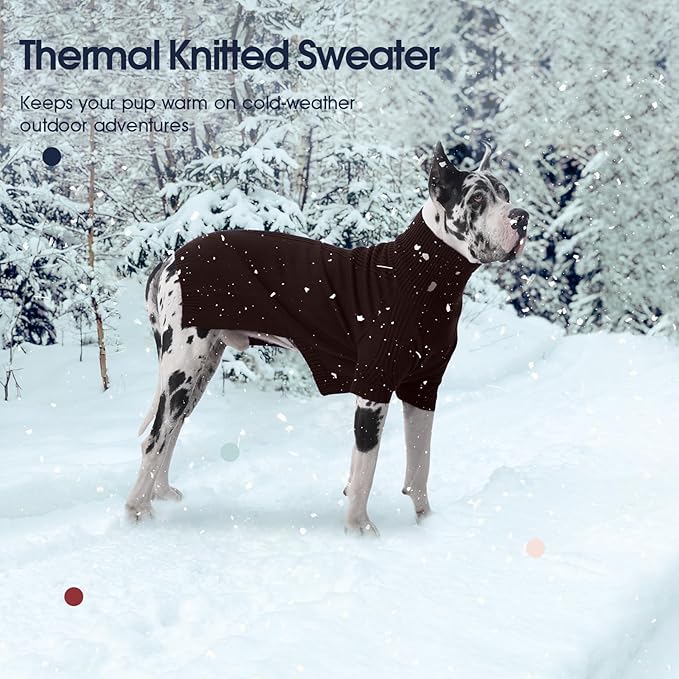 IECOii Great Dane Sweater,5XL Extra Large Sweater for Giant Breed Dogs in Winter,Turtleneck Cold Weather Knit Clothes,Machine Washable,Elastic Pullover for Saint Bernard,Mastiff (Brown,XXXXXL)