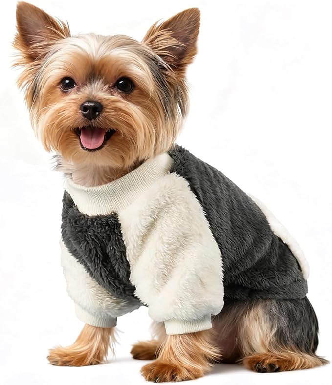 LESYPET Dog Sweater for Small to Medium Dogs, Fleece Lining Puppy Sweatshirt in Winter, Warm Puppy Clothes Pullover Jumper, Grey S