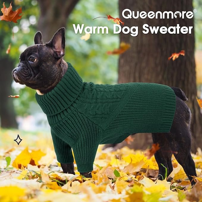 Queenmore XXL Dog Sweater, Dog Sweaters for Large Dogs Girl or Boy, Dog Christmas Sweaters XXL, Winter Big Dog Sweatshirt Knitwear, Pet Chunky Warm Coat for Small Medium Size Dogs, Green XXL