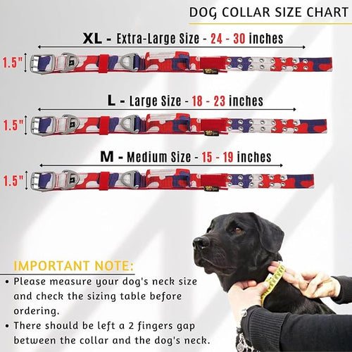 ADITYNA Heavy Duty Dog Collar for Medium Dogs - Camo Red Blue Collar with Handle for Training, and Walking - Wide, Thick, Tactical, Soft Neoprene Padded