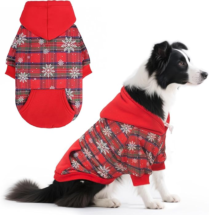 PUPTECK Fall Winter Dog Hoodie Pet Sweatshirt Soft Warm Clothes Fleece Lined with Hat for Small Medium Large Dogs, Pocket Design, Snow L