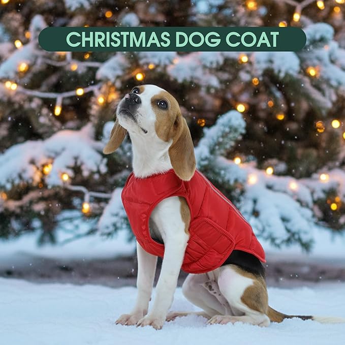 Kuoser Dog Puffer Jacket Warm Dog Coat for Large Dogs, Windproof Reflective Pet Padded Vest Cold Weather Clothes Puppy Snowsuit with Hook & Loop Coats, Easy On/Off, Red XL