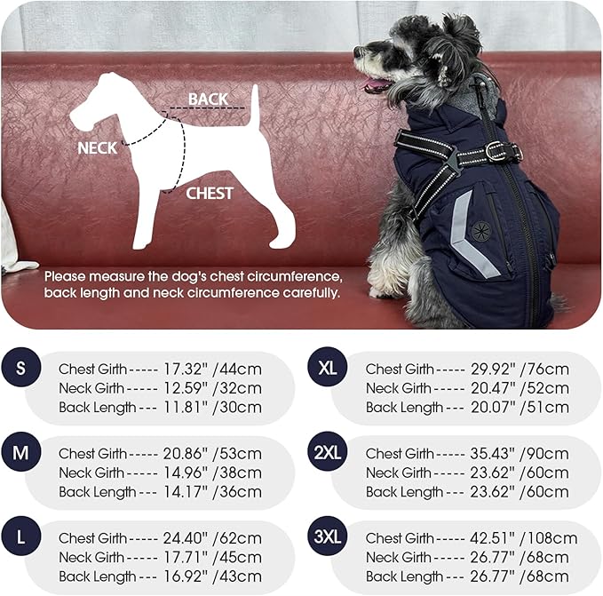 FUAMEY Small Winter Coat for Dogs with Harness, Thermal Dog Jackets Reflective Vest, Warm Clothes Puppy Cover for Cold Weather, Turtleneck Puppies Outfits Zip Up, Bichon Frise (Dark Blue, S)
