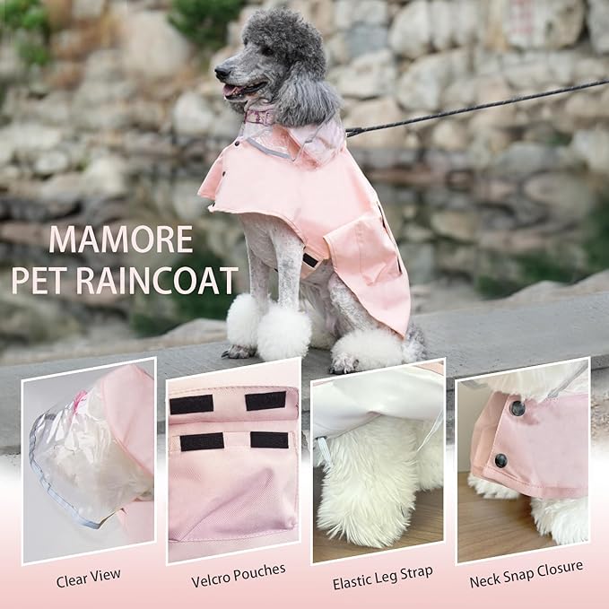 Dog Raincoat Waterproof, Adjustable Reflective Hooded Dog Rain Poncho with Leash Hole for Small Medium Large Dogs (Pink, XX-Large)