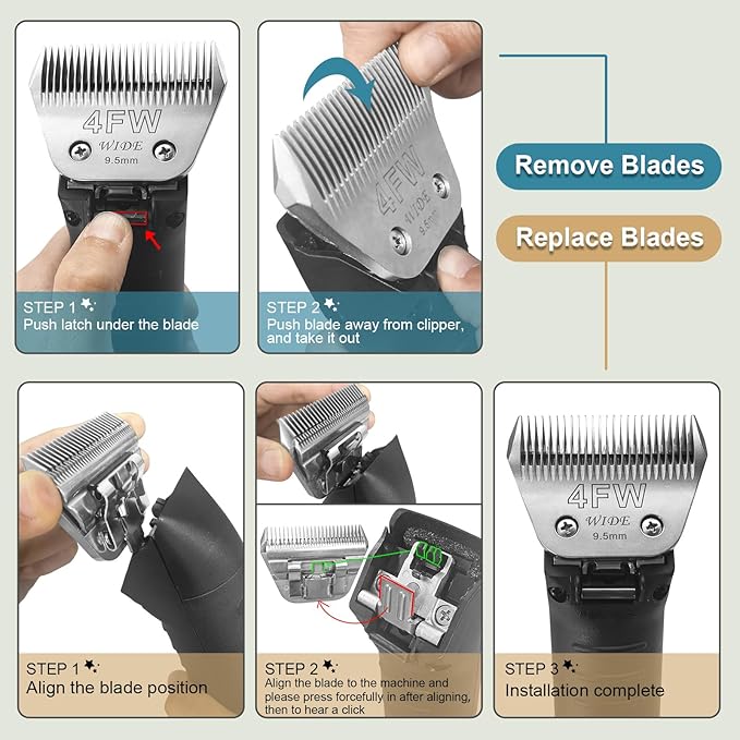 4FW Wide Pet Dog Grooming Detachable Blades,Compatible with Andis,Oster A5,Wahl KM10 Clippers,Cut Length 3/8"(9.5mm) for Larger Animals