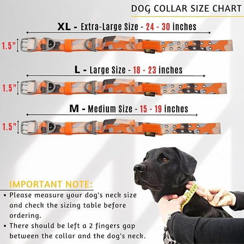 ADITYNA Heavy Duty Dog Collar for Medium Dogs - Camo Orange Collar with Handle for Training, and Walking - Wide, Thick, Tactical, Soft Neoprene Padded