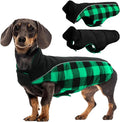 Kuoser Dog Winter Coat, Reversible Waterproof Dog Jacket with Reflective Strip, Warm Dogs Fleece Vest Adjustable Doggy Cold Weather Clothes Plaid Christmas Outfit Pet Apparel for Small Dogs, Green XS