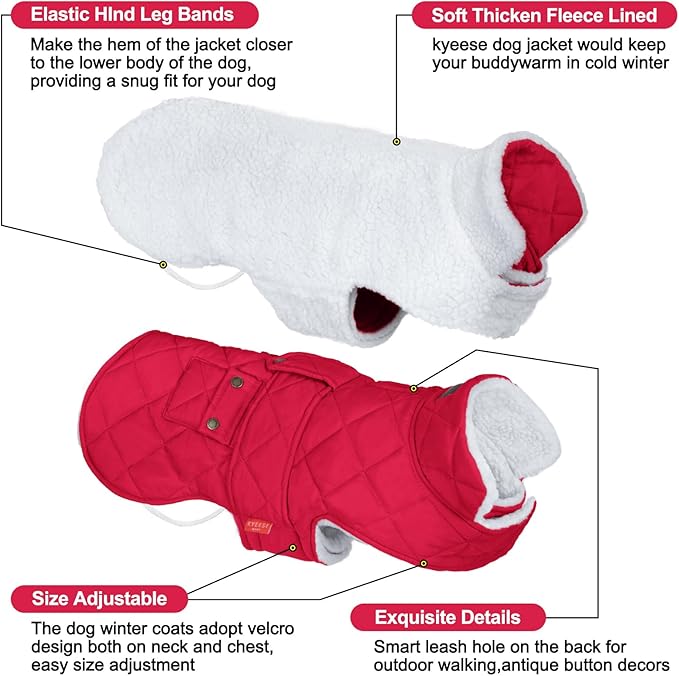 KYEESE Dog Coat Soft Pet Sweater for Cold Weather Waterproof Dogs Jacket with Fleece Lined Windproof Dog Coats for Small Dogs Thick Cat Clothes with Pocket Warm Pet Winter Puffer Coat with Leash Hole