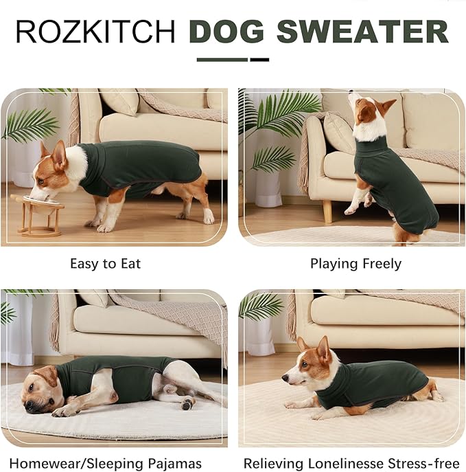 ROZKITCH Dog Winter Coat Soft Pullover Pajamas, Pet Windproof Warm Cold Weather Jacket Vest Cozy Jumpsuit Apparel Outfit Clothes for Walking Hiking Travel Sleep Green 4XL