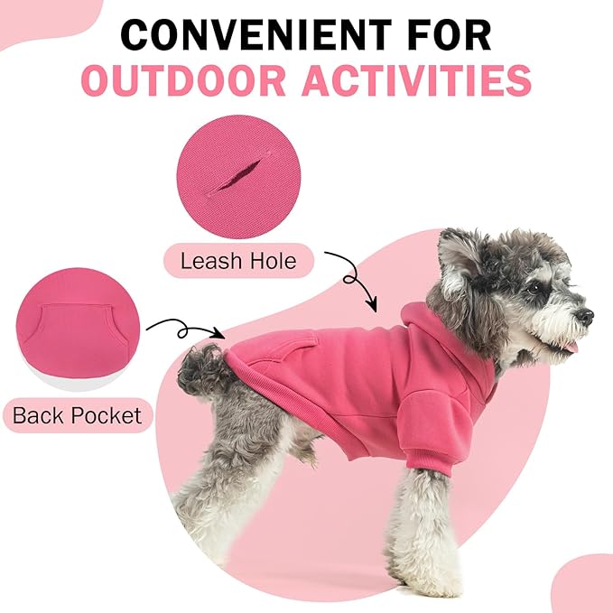 SCENEREAL Dog Hoodie Sweaters for Small Medium Large Size Dogs, Fleece Dog Sweatshirt with Hat and Pocket,Soft Cold Winter All Weather Dog Clothes for S to XL Sized Dogs, Pink L