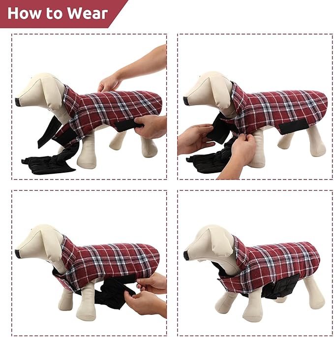 MIGOHI Dog Coat, Windproof Waterproof Reversible Jacket for Winter, British Style Plaid Warm Vest with Harness Hole, Small Medium Large Dogs, Cold Weather Coats, Red, XXL