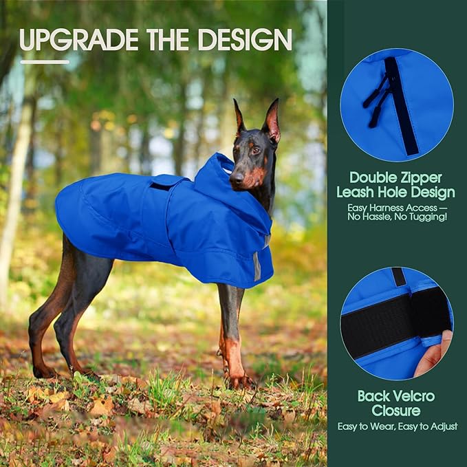 Kuoser Dog Raincoat, Waterproof Dog Rain Jacket with Clear Hooded Double Layer, Lightweight Reflective Dogs Rain Coat with Adjustable Belly Strap, Rain Coats for Medium Dogs Outdoor Wear, Blue M