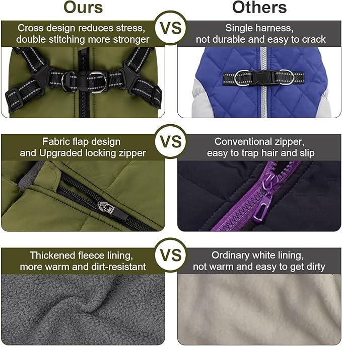 Warm Dog Winter Coat, Fashion Pet Cold Weather Jacket with Built-in Harness, Reflective & Adjustable Comfortable Pet Vest, Windproof Apparel for Small Medium Large Dogs (Green)