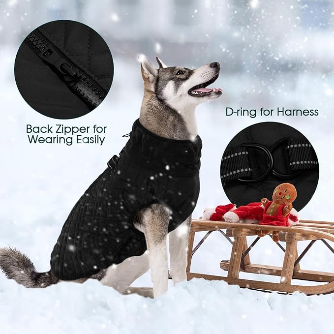 Kuoser XL Insulated Dog Vest | Big Breed Jacket for Huskies & Shepherds | Reinforced Seams Withstand Snow Play, Breathable, Black XL