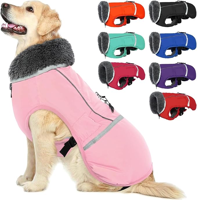QBLEEV Warm Dog Coat: Reflective Dog Jacket, Waterproof Winter Coat with Turtleneck, Thick Fleece Snowsuit, Christmas Pet Vest for Small to Large Dogs (XL)