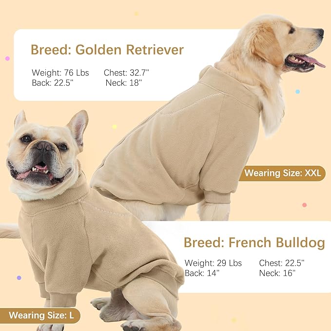 BRKURLEG Dog Sweater, Turtleneck Thick Dogs Sweatshirts Fleece Sweater, Dog Winter Coat for Small Medium Large Dogs, Pet Warm Sweaters with Zipper, Pullover Jacket with Sleeve (Light Coffee, XXXL)