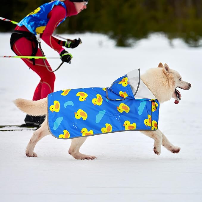 Reflective Dog Raincoat, Waterproof Dog Rain Jacket Hooded Poncho, Adjustable Rain Coat with Storage Pocket for Medium Dogs (Blue, Medium)