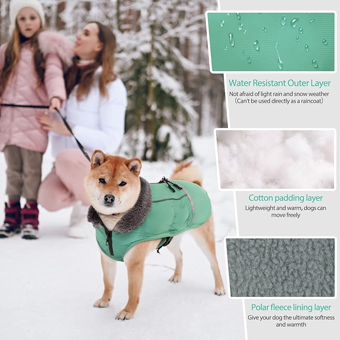 QBLEEV Warm Dog Coat Reflective Jacket, Waterproof Winter Coat Turtleneck for Cold Weather, Thick Fleece Snowsuit Christmas Vest, Small to 2XL