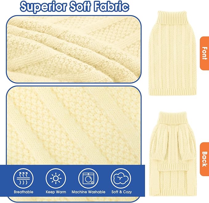 Queenmore XXL Dog Sweater,Large Dog Sweaters for Dogs Girls Boys,Xmas Turtleneck Pet Sweaters for Large Dogs,Cold Weather Doggie Sweatshirt Knitwear for Golden Retriever,Labrador(Light Apricot,XXL)